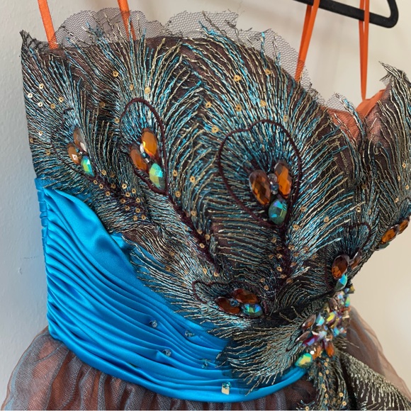 Strapless Short Ball gown Faux Peacock Lace Embroidery Prom Wedding Dress Size S - Picture 13 of 16